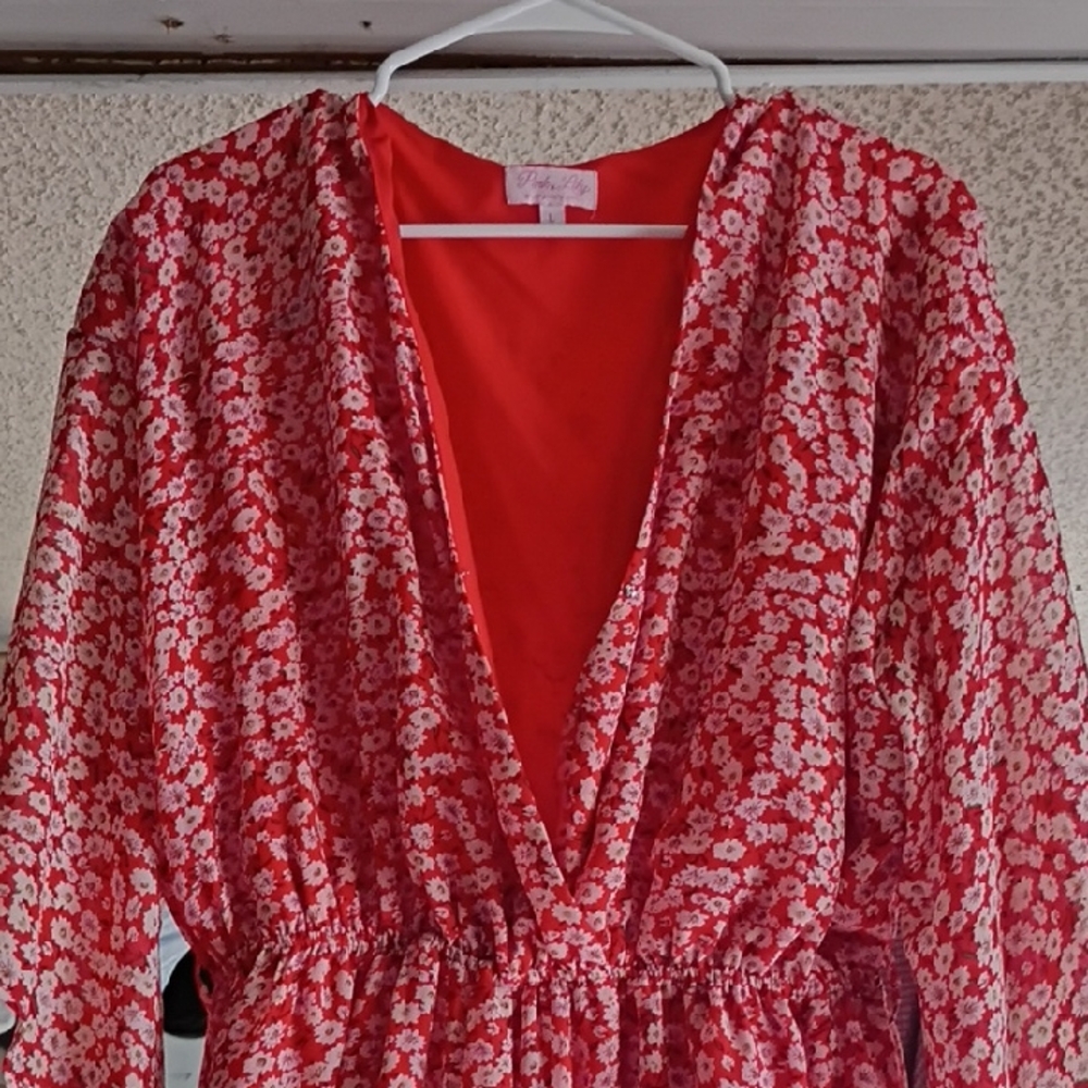 Pink Lily Red and White Floral Dress